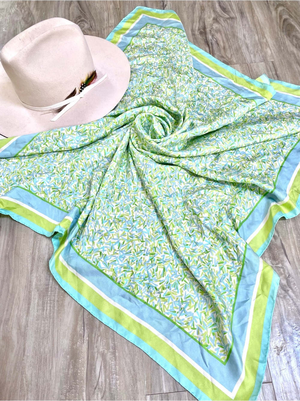 SILK Mint + Sky abstract boho scarf/wrap w resort vacay vibe